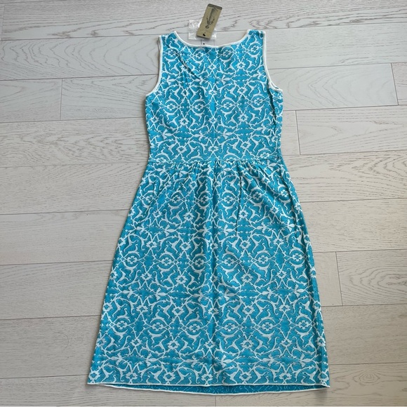 Peruvian Connection Blue White Woven Jacquard Pima Cotton Dress Bahia Sundress - Picture 3 of 15